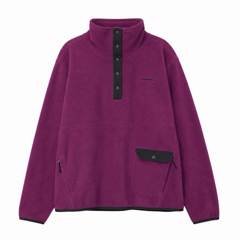Merrell Women’s Long Sleeve 1/4 Button Pull Over Fleece Purple Size Large NWOT